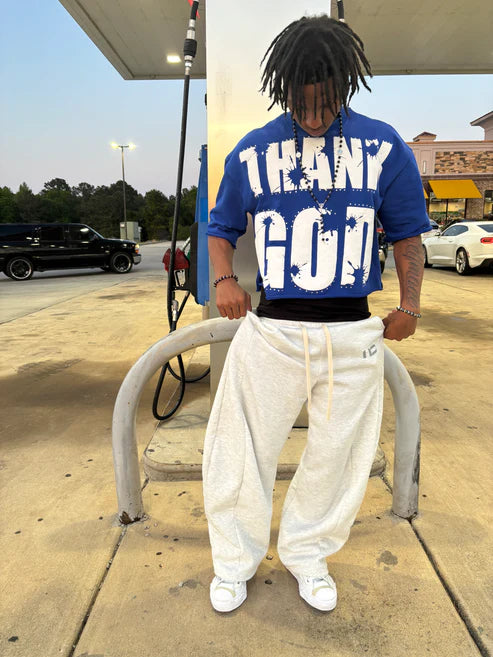 “THANK GOD” (BLUE) DROP SHOULDER TEE