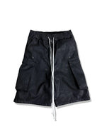 WAXED DENIM LONG CARGO SHORTS